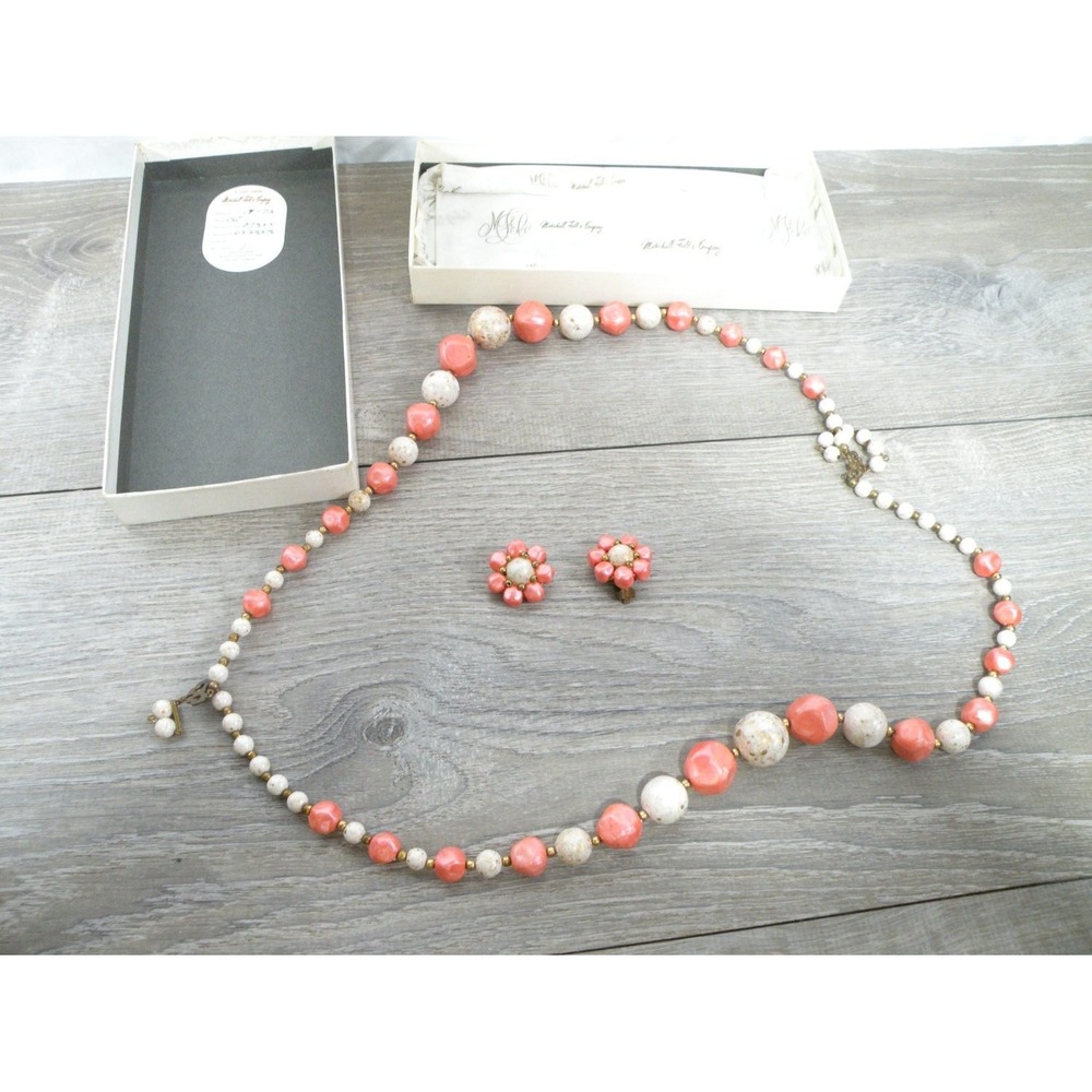 Marshall Field & Company Jewelry Set Coral White Plastic Gold-tone Spacer Beads